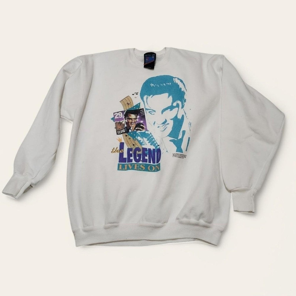 Vintage Elvis Presley Legend Lives On‎ 1993 Stamp Sweatshirt XL White 90s
